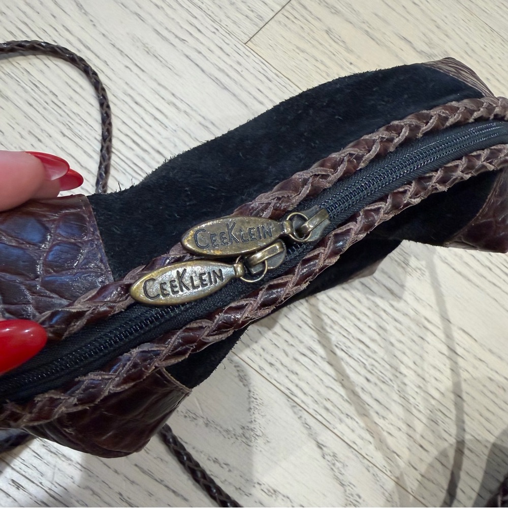 Vintage Genuine Suede & Leather Crossbody Shoulder Bag with Brown Accents - Picture 7 of 12